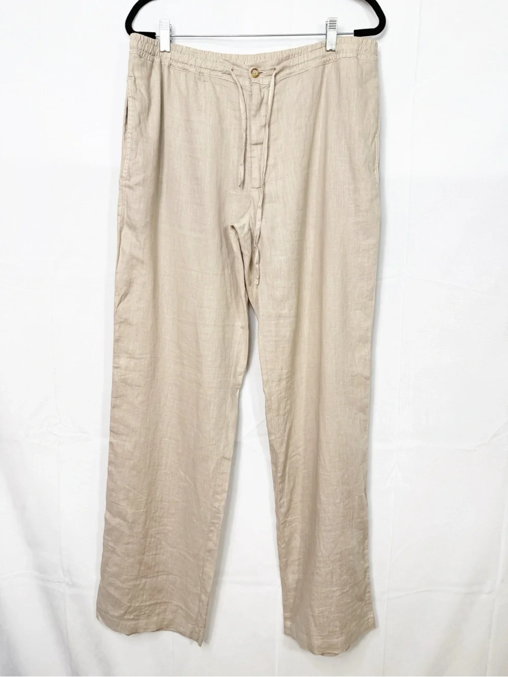 120% Lino Men’s Linen Trousers Drawstring Relaxed Sport Fit Savanna Tan
